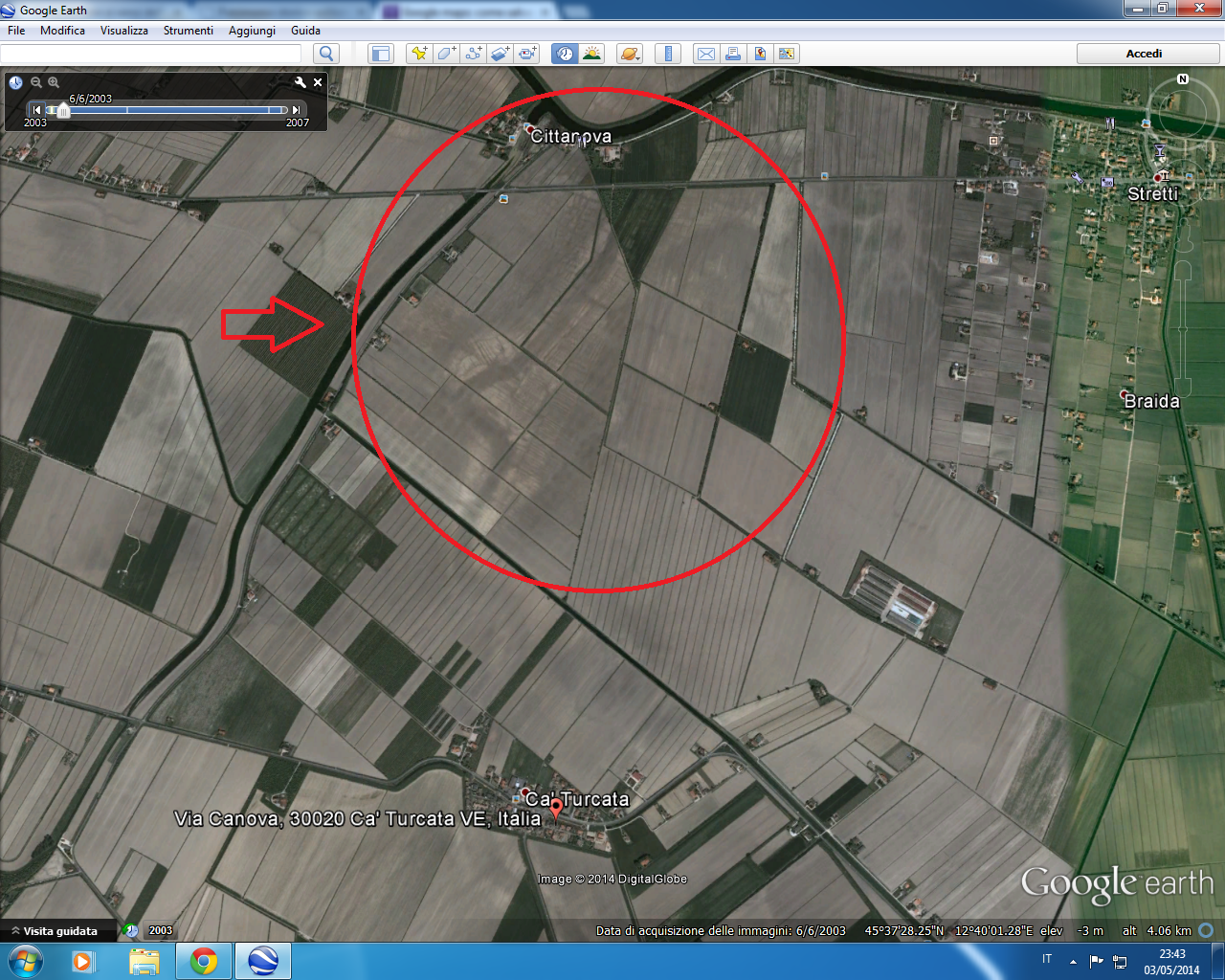 Antica città di Cittanova  Heraclia ripresa dal satellite di Google maps il 6 giugno 2003 con evidenza